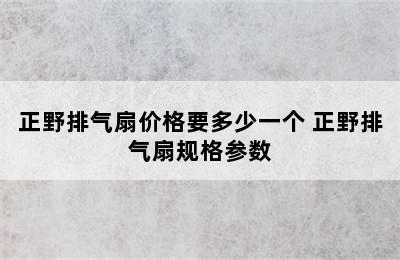 正野排气扇价格要多少一个 正野排气扇规格参数